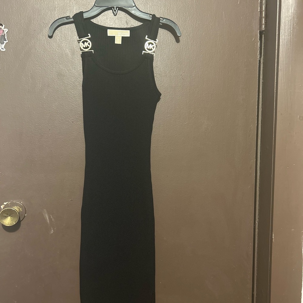 Michael Kors Black Midi Dress with Logo Accents